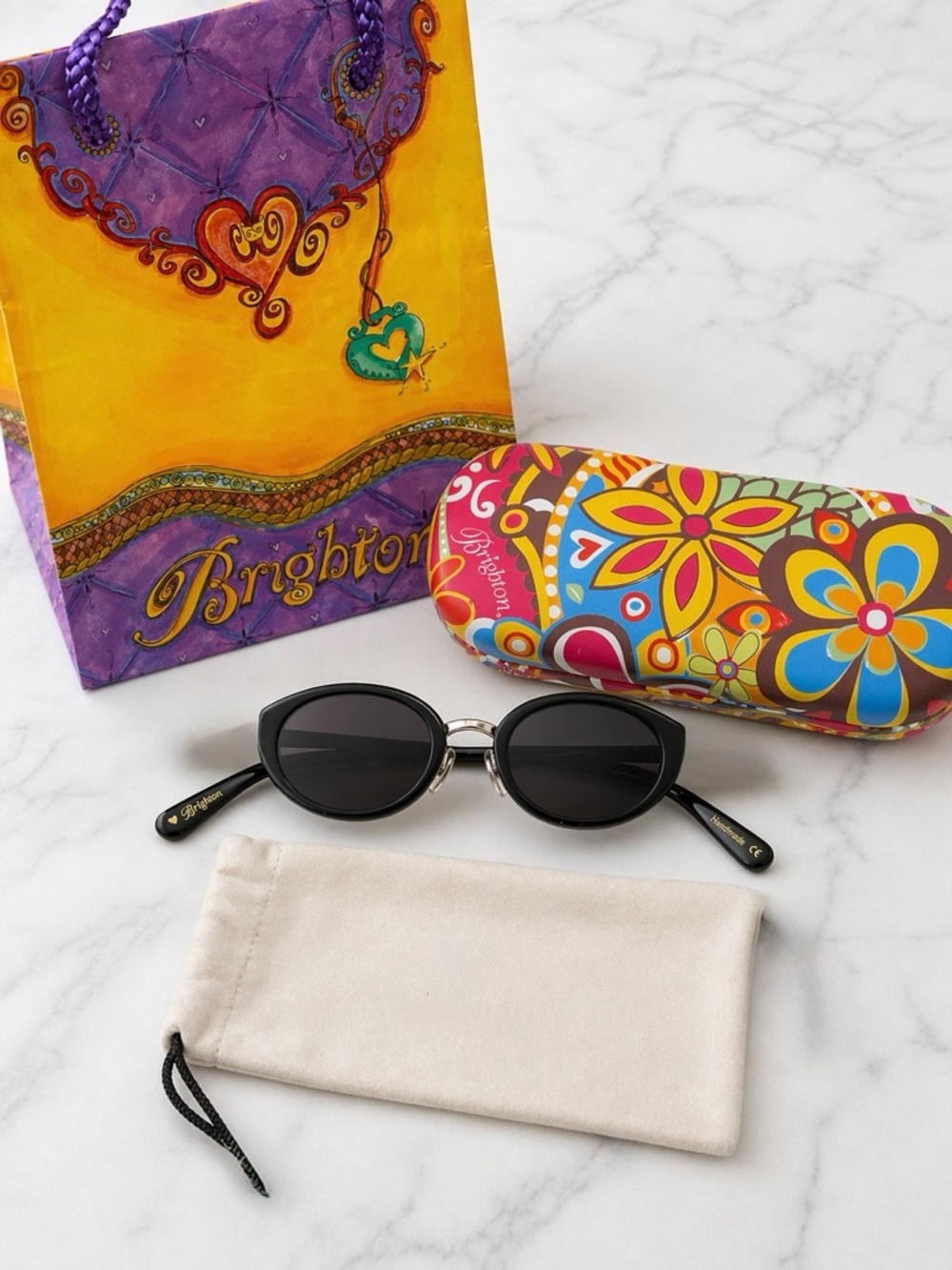 Brighton Othello SG333 Handmade Vintage Sunglasses Set Floral Case & Gift Bag